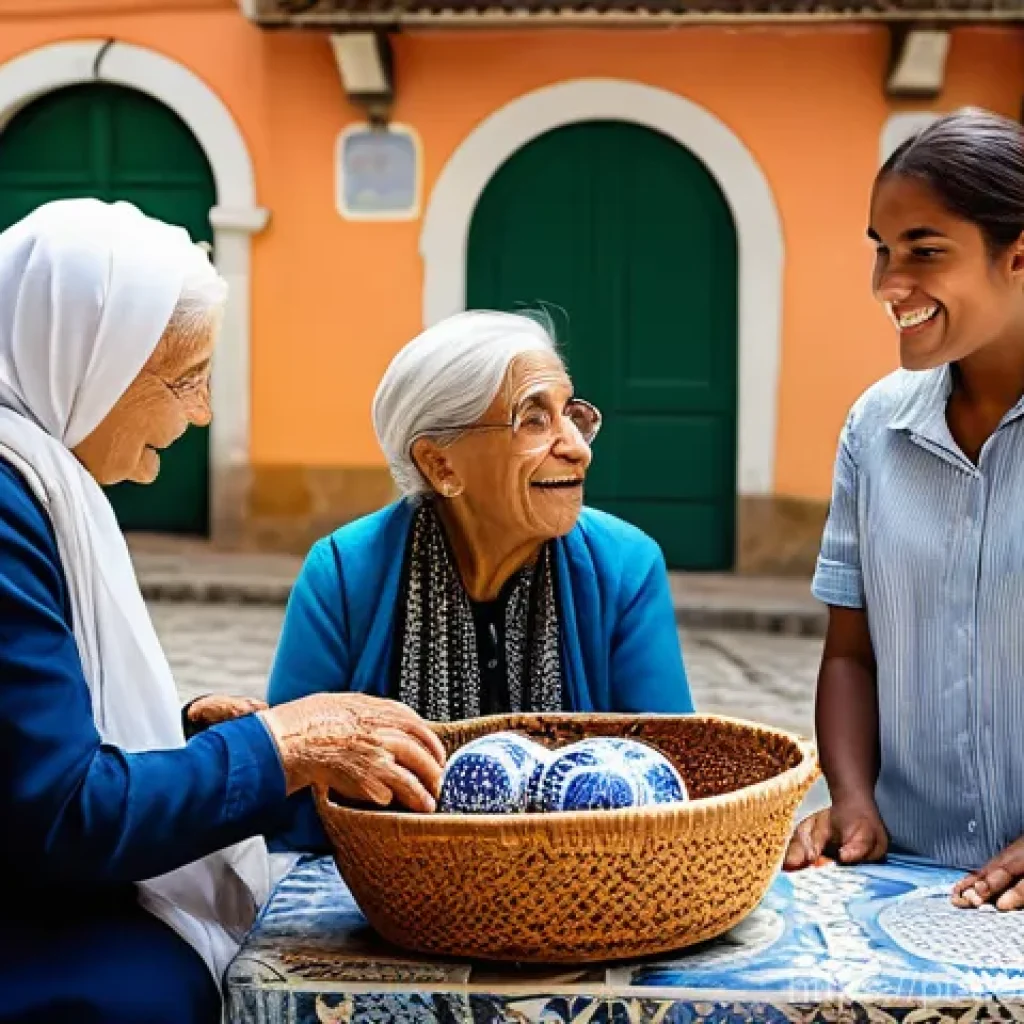 디자인 사고와 사회 혁신의 연관성 - **Prompt 1: Empathy in a Portuguese Community**
"A vibrant, wide-angle shot of a diverse, multid...