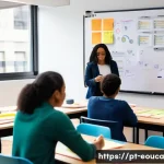 디자인 사고 교육에 대한 최신 연구 동향 - A modern university classroom scene showcasing a diverse group of adult students engaged in a hands-...